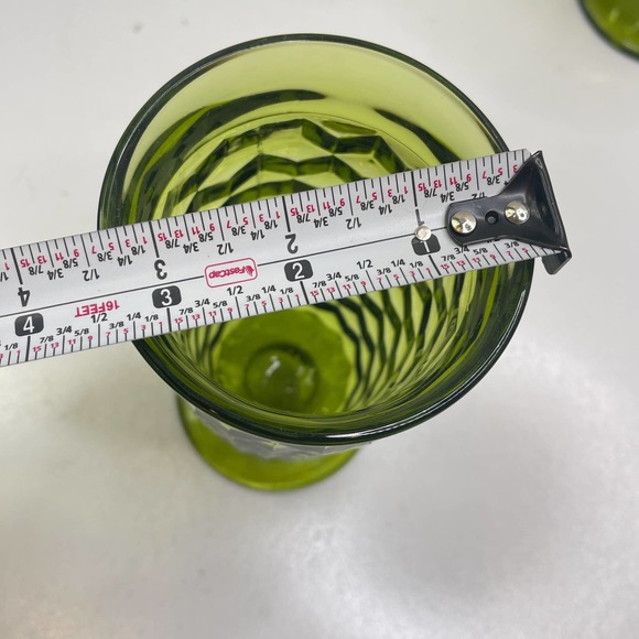 Vintage MCM Indiana Glass Co. Cubist Tumblers Avacado Green set of 6 - Picture 4 of 10